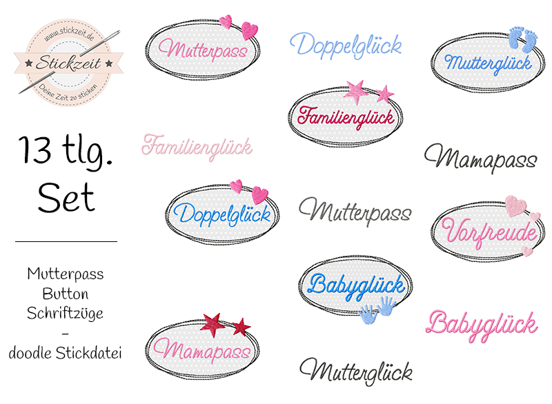 Mutterpass Schriftzüge Button - doodle Stickdatei
